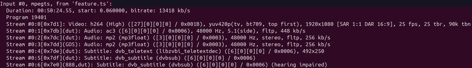 Results of typing: ffmpeg -i feature.ts